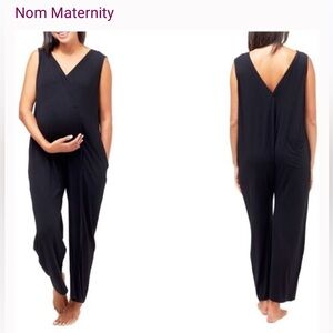 NOM Everyday Maternity Black Sleeveless Jumpsuit - Large